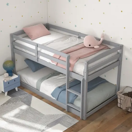 Metal Twin Size Bunk Bed with High Guardrails and Integrated Ladder for Safety and Easy Access Grey {2}