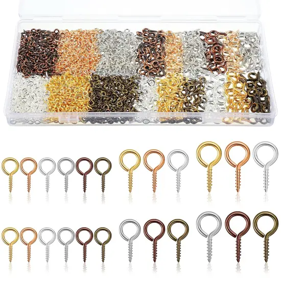 600 Pcs Screw Eye Pins Hooks 6 Colors Small Metal Eyelet Mini Screw Pin Peg Self Tapping Eye Hooks for Jewelry Making DIY Art Crafts(4 x 8 mm, 5 x 10 mm, 6 x 13 mm) {1}