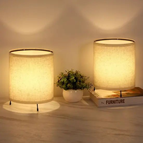 2PCS Night Light Dimmable Nightstand Lamp Linen Plug-In {1}
