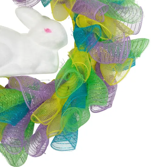 Northlight Pastel Deco Mesh Ribbon Easter Bunny Wreath - 24" Yellow {5}