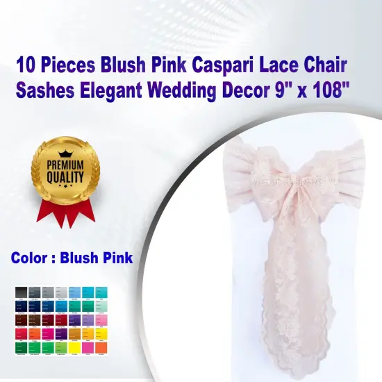 10 Pieces Blush Pink Caspari Lace Chair Sashes Elegant Wedding Decor 9" x 108" {1}
