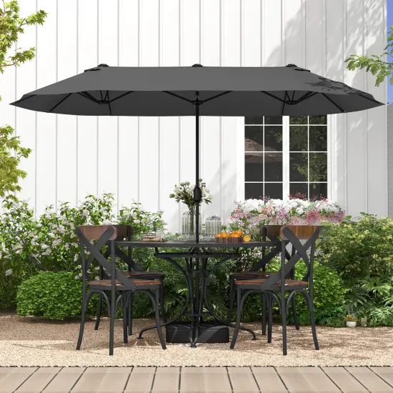 Polyester 13 Feet Double-Sided Patio Twin Table Umbrella with Crank Handle & UV Protection Grey {3}