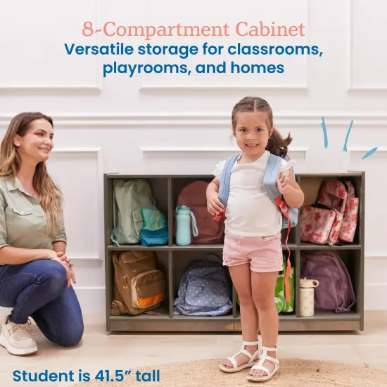 8-Compartment Mobile Backpack Storage Cabinet Grey Wash {3}