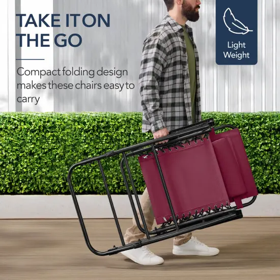 Best Choice Products Folding Outdoor Zero Gravity Rocking Lounge Chair w/ Headrest Pillow Burgundy {4}