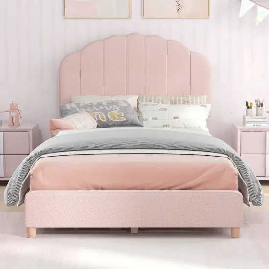 Velvet Kids Twin Bed with Adjustable Headboard Sturdy Wooden Frame and Soft Upholstery Pink {3}