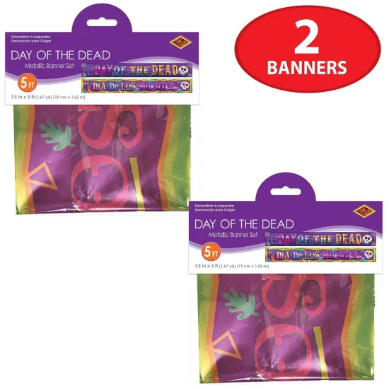 12 Pack Bulk Day Of The Dead Metallic Banner Set {4}