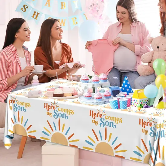 3Pcs Here Comes The Son Baby Shower Tablecloths {5}