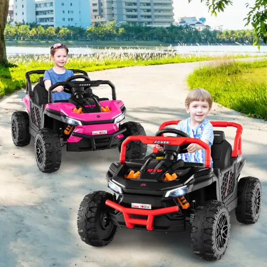 Red 12V Ride-On Truck Off-Road UTV for Kids with Parental Remote & LED Lights Black {2}