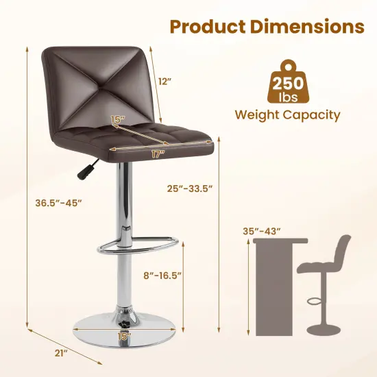 PU Leather Bar Stools Set of 2 with Backrest, Adjustable Height, Modern Design, Comfortable Seating Brown {5}
