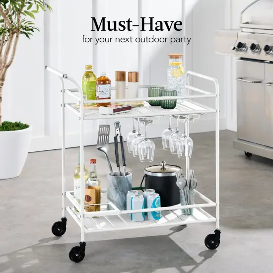 Best Choice Products 2-Tier Rolling Bar Cart Indoor/Outdoor w/ Storage Shelves, Wine Rack, Lockable Wheels White {3}