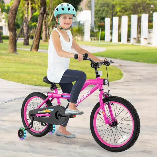 16/18 Inch LED Lighted Kids Bike with Training Wheels & Headlight {1}