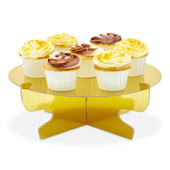 4 Pack Mini Cardboard Cupcake Stand Set, Metallic Gold Dessert Holders for Table (11.5 x 4 In) {3}