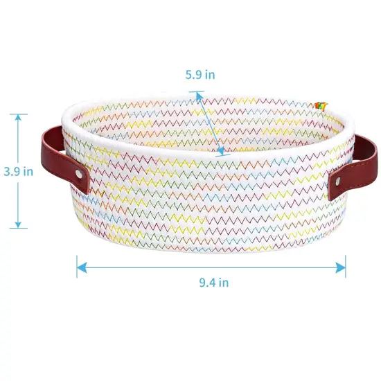 Small Woven Basket, Mini Cotton Rope Storage Basket, Tiny Easter Basket, Shelf Basket, Oval Decorative Toy Dog Cat Basket for Nursery, Empty Gift Basket, 9.4" x 5.9" x 3.9" XS {5}