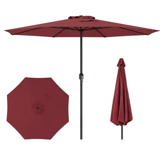 12 Feet Patio Umbrella, Fabric, Crank Handle, 8 Sturdy Ribs, Outdoor Shade for Garden & Deck Red {1}