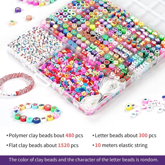 2300pcs Clay Beads Bracelet Making Kit, 24 Style Cute Fun Beads for Friendship Bracelets Letter Beads Charms Kit for Jewelry Making DIY Arts and Crafts Birthday Gifts Toys for Kids {5}