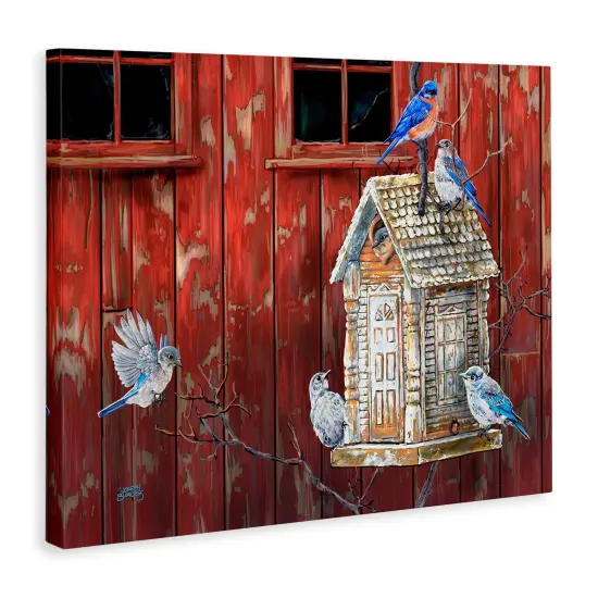 Stupell Industries Rustic Bird House Red & Blue Canvas By Joseph Burgess {3}