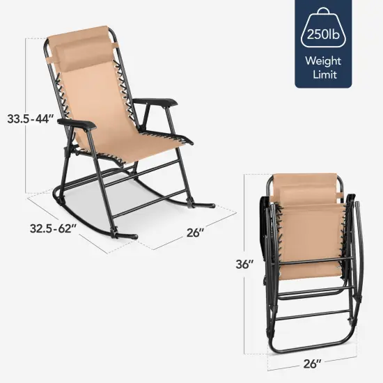 Best Choice Products Folding Outdoor Zero Gravity Rocking Lounge Chair w/ Headrest Pillow Beige {2}
