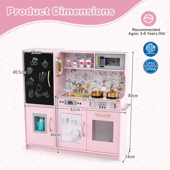 Wooden Pretend Play Kitchen Set for Toddlers, Boys & Girls Ages 3-6 with Cooking Accessories Light Pink {4}