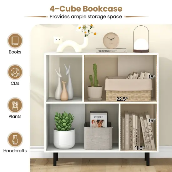 3-Tier Open Shelf Bookcase with 4 Compartments and 4 Metal Support Legs White {6}
