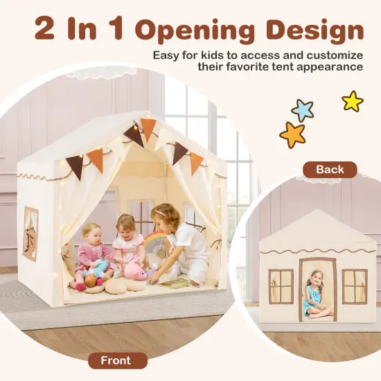Kids Large Play Tent House with 2 Opening Door and Star Lighting Perfect for Gift Beige {6}