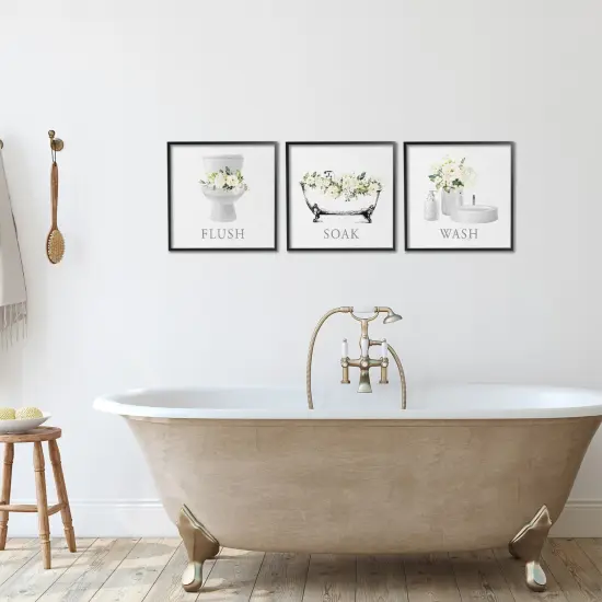 Stupell Industries Flush Soak Wash Bathroom Rules 3pc Framed Giclee Set By Lettered and Lined {8}