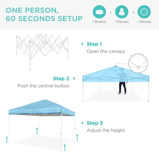 Best Choice Products 10x10ft Easy Setup Pop Up Canopy w/ 1-Button Setup, Wheeled Case, 4 Weight Bags French Blue/White {2}