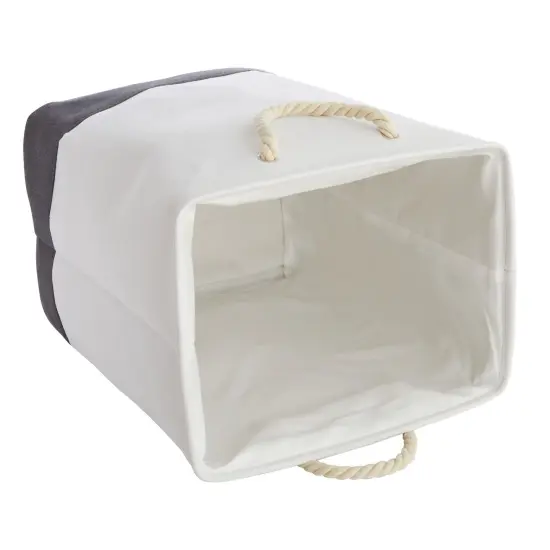 Canvas Laundry Basket with Handles for Bathroom, Bedroom (White and Gray, 60 L Capacity, 12x16x19.2 In) {6}