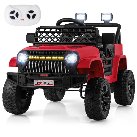 12V Ride-On Truck Car for Kids with Parental Remote, Music Player, and LED Lights Red {2}