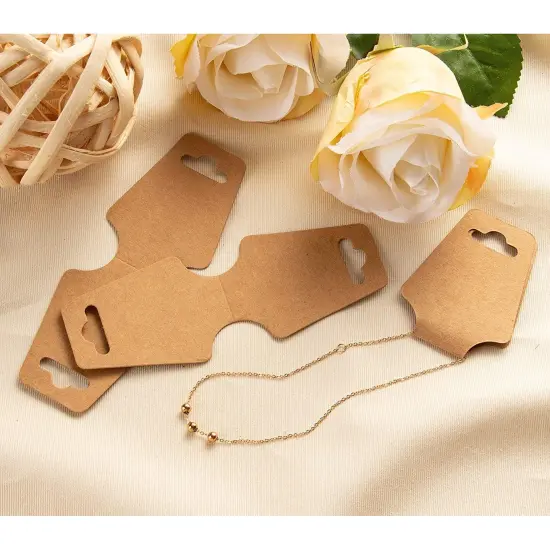 Necklace Cards - 200-Pack Blank Bracelet Card, Necklace Display Card, Bracelet Display Cards, Jewelry Hanging Cards for Bracelets, Neclace, Anklet, Fashion Jewelry, Kraft Brown, 4.75 x 1.75 Inches {3}
