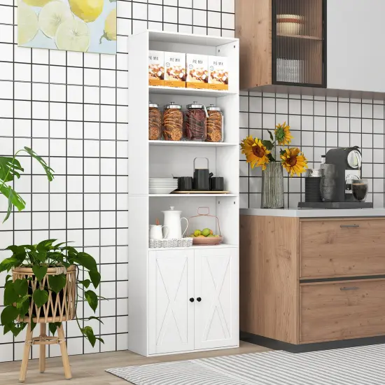 71 Inch Freestanding Bookshelf with 6 Shelves and 2-Door Cabinet White {6}