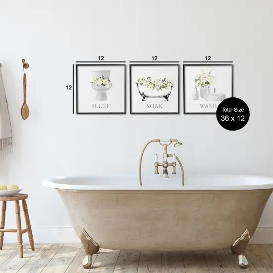 Stupell Industries Flush Soak Wash Bathroom Rules 3pc Framed Giclee Set By Lettered and Lined {9}