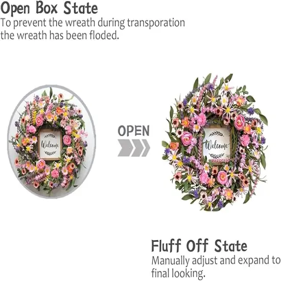 22-Inch Lavender and Peony Artificial Flower Wreath, 22" Pink Floral Wreath Spring and Summer Wreaths for Front Door, Wedding Festival Farmhouse Holiday Decor {4}