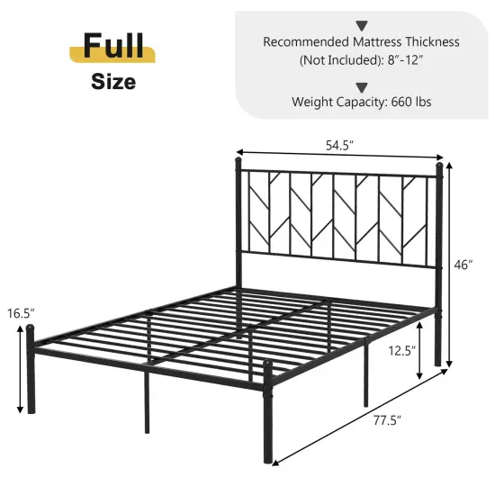 Metal Platform Bed Frame with Sturdy Slat Support, Full/Queen Size {5}