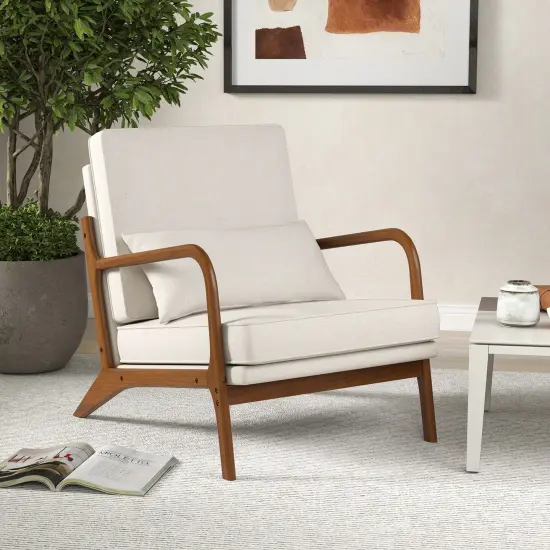 Modern Accent Chair with Rubber Wood Armrests, Removable Back, Comfortable Seating Beige {2}