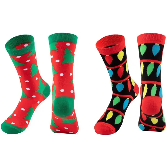 2 Pairs Christmas Socks for Men and Women, Fun Gift Set, Xmas Holiday Party Novelty Gifts, Unisex, One Size (Cute Christmas Tree) Multicolor {1}