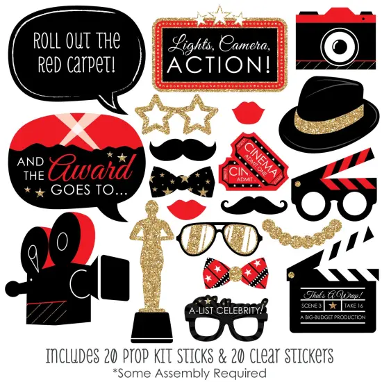 Big Dot of Happiness Red Carpet - Movie Night Party Photo Booth Props Kit - 20 Count {3}