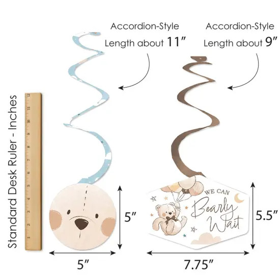 Big Dot of Happiness We Can Bearly Wait - Teddy Bear Baby Shower Hanging Decor - Party Decoration Swirls - Set of 40 {7}