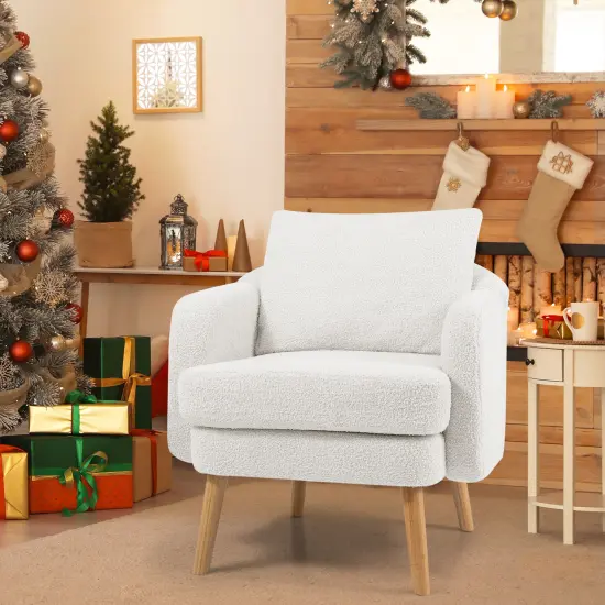 Sherpa Accent Chair Modern Living Room Chair with Seat Cushion White {2}