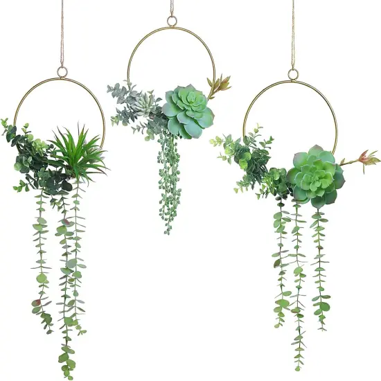 Artificial Succulents Wreath Set of 3 Hanging Gold Geometric {1}