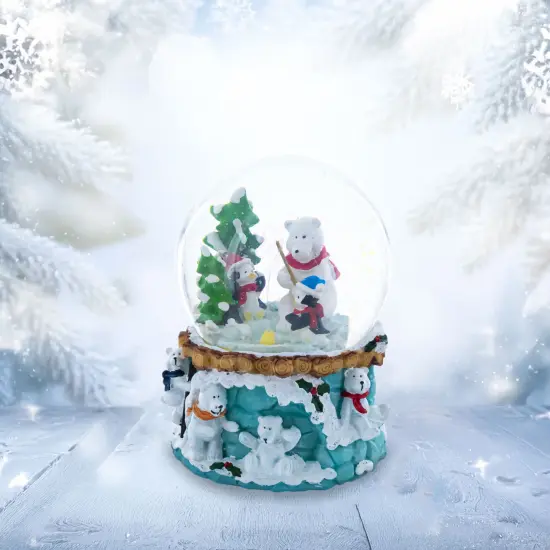 Bear and Penguins Fishing Musical Christmas Water Snow Globe {4}