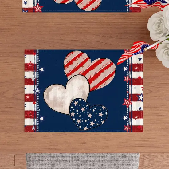 Heart Stripe Stars 4th of July Placemats Set of 4 12x18 Inch Patriotic America Memorial Day {2}