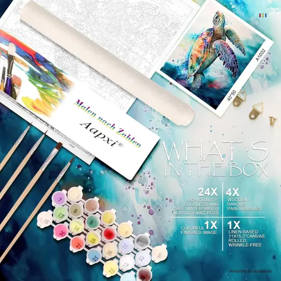 Paint by Number for Adults Canvas Sea Turtle - Painting by Numbers Adults' Beginner Craft Kits with 4 Brushes and Acrylic Paint(16X20 Inch) {3}