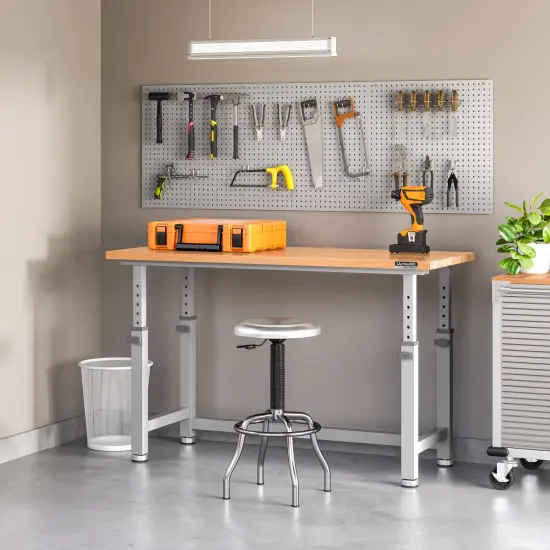 Seville Classics UltraHD Height Adjustable Workbench, 60" W x 24" D x 28.5" to 42"H Graphite {7}