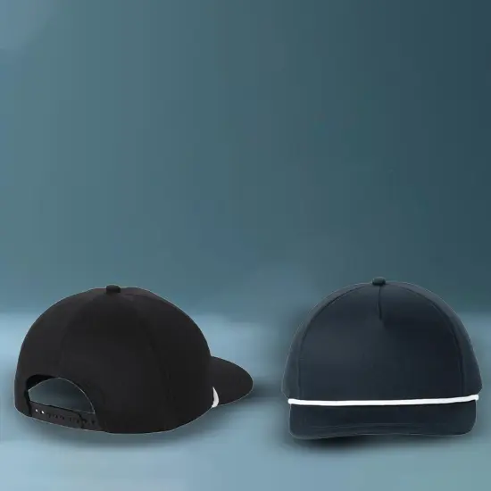 Port Authority&reg; Snapback Five Panel Rope Cap, High Profile Cotton Twill Hat with Adjustable Snapback Black/ Black {2}