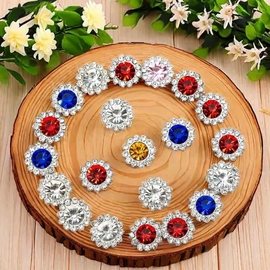 50 pcs Rhinestone Crystal Button Silver Flatback - Multicolor {3}