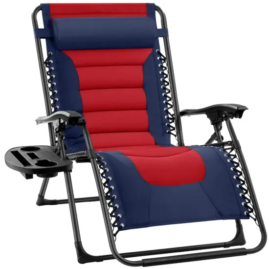 Best Choice Products Oversized Padded Zero Gravity Chair, Folding Outdoor Patio Recliner w/ Side Tray Navy/Red {1}