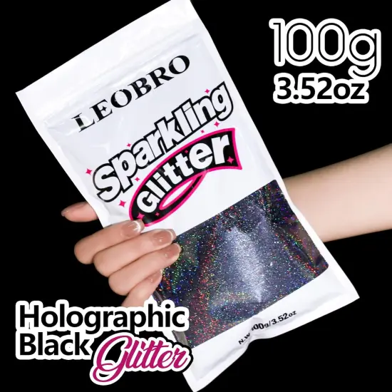 00g / 3.5 oz Black Glitter, Holographic Fine Glitter {2}