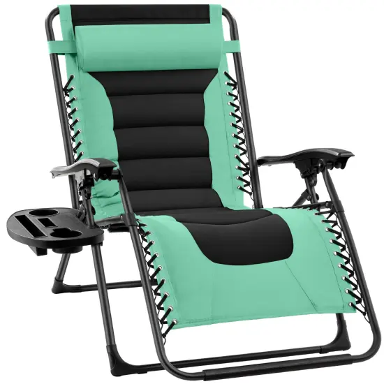 Best Choice Products Oversized Padded Zero Gravity Chair, Folding Outdoor Patio Recliner w/ Side Tray Seafoam Green/Black {1}