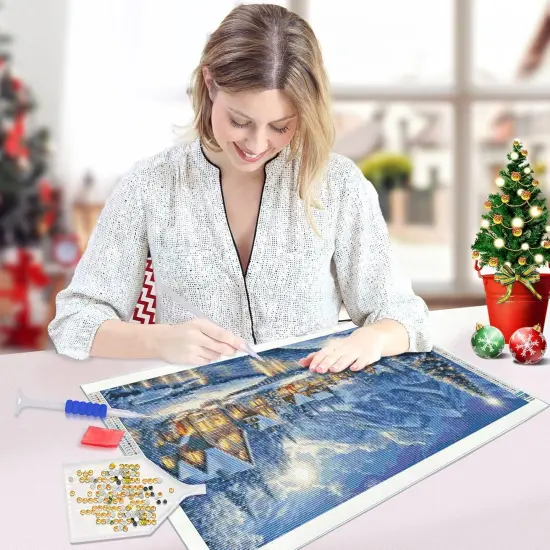 Large Christmas Diamond Art Kits for Adults 5D Winter Scene - 27.5x15.7 Inch {3}