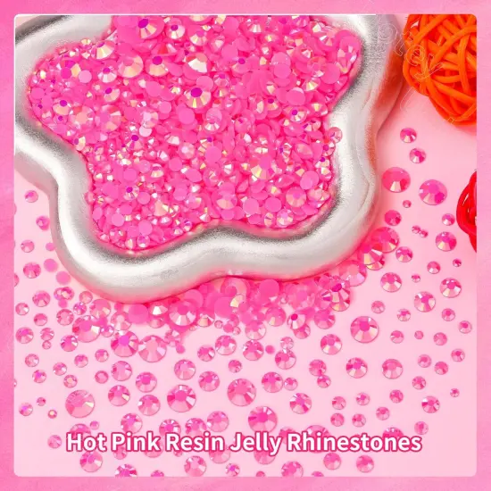 16000 Pcs Flat Back Resin Rhinestones with Pickup Tool - Hot Pink (Mixed Sizes) {4}